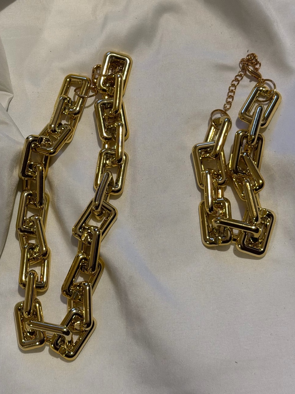 Gold Link Chain Necklace and Bracelet Set - Women Jewelry